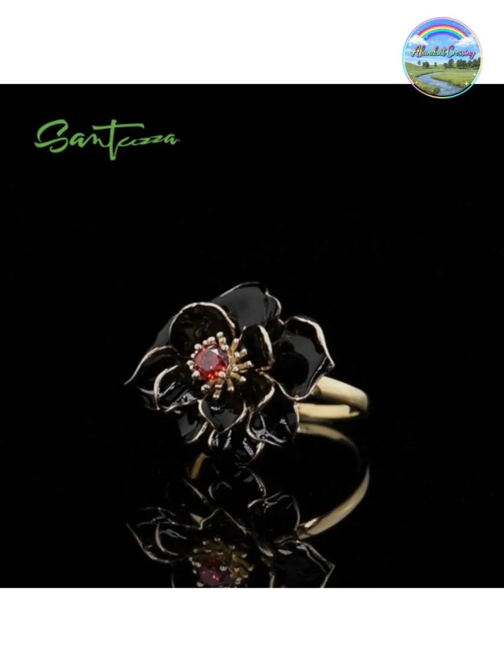 925 Sterling Silver Enamel Flower Statement Ring for Women